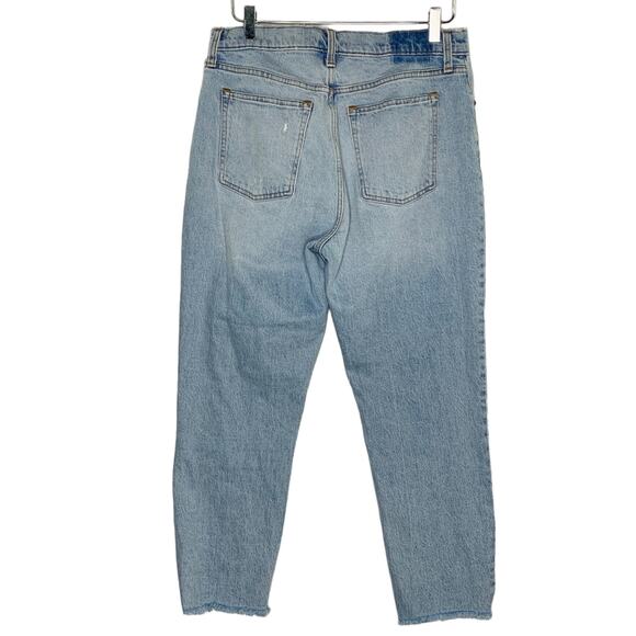 Abercrombie and Fitch 12 The Mom High Rise Jeans raw hem Distressed Patch Knee - Picture 2 of 9